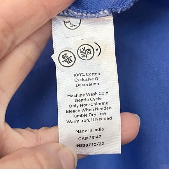 Talbots Cotton Eyelet Embroidered Tshirt XL Blue 3/4 Sleeve Boat Neck Classic - Picture 6 of 9